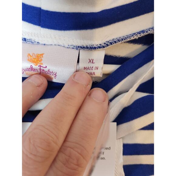 Quacker Factory Nautical Tunic Top Womens XL Blue White Sequins Anchor Beach - Picture 7 of 7